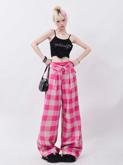 Loos -franging check drape Straight pants