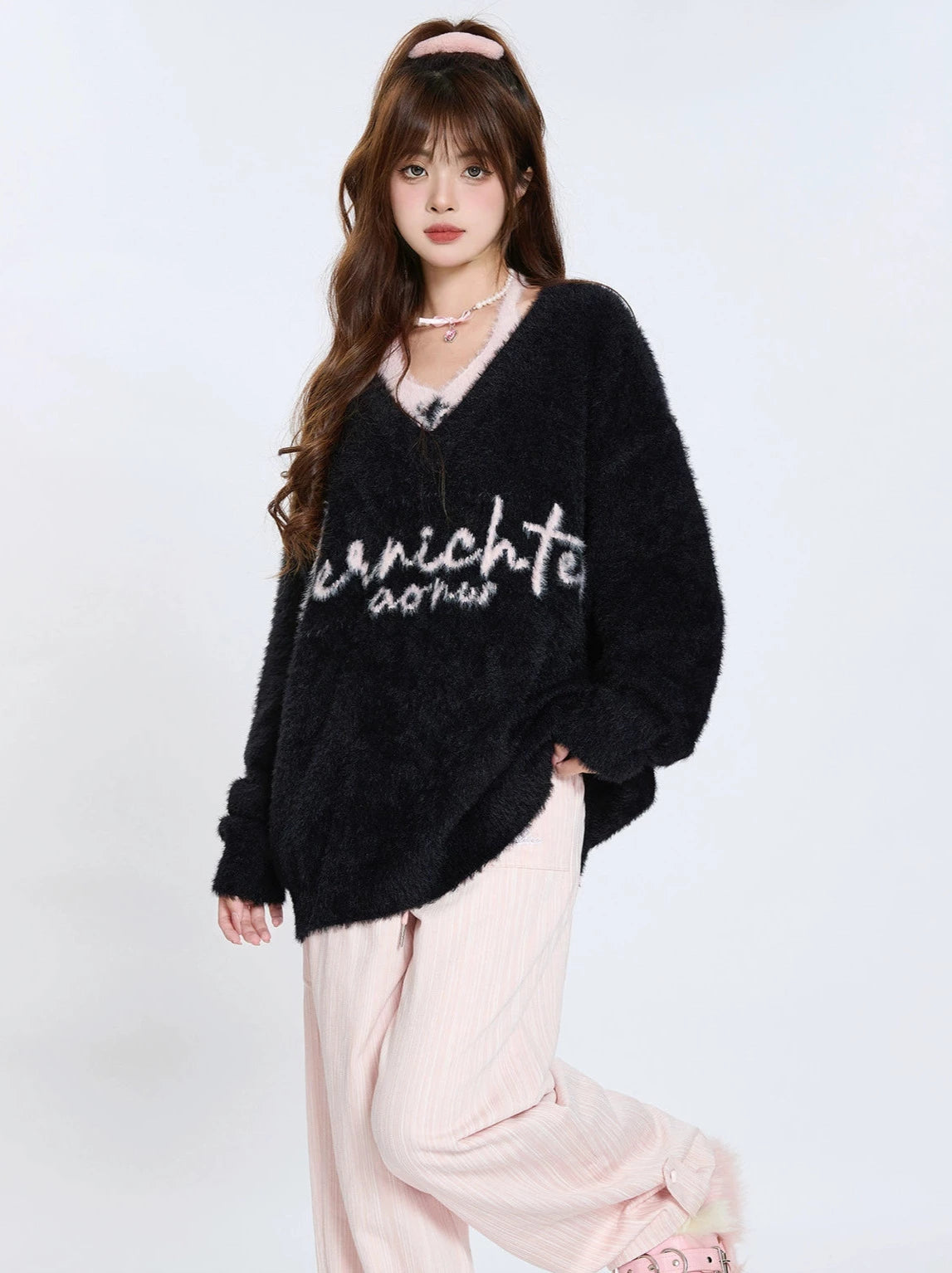 Faux Two-Piece Halter Neck Loose Sweater Knit