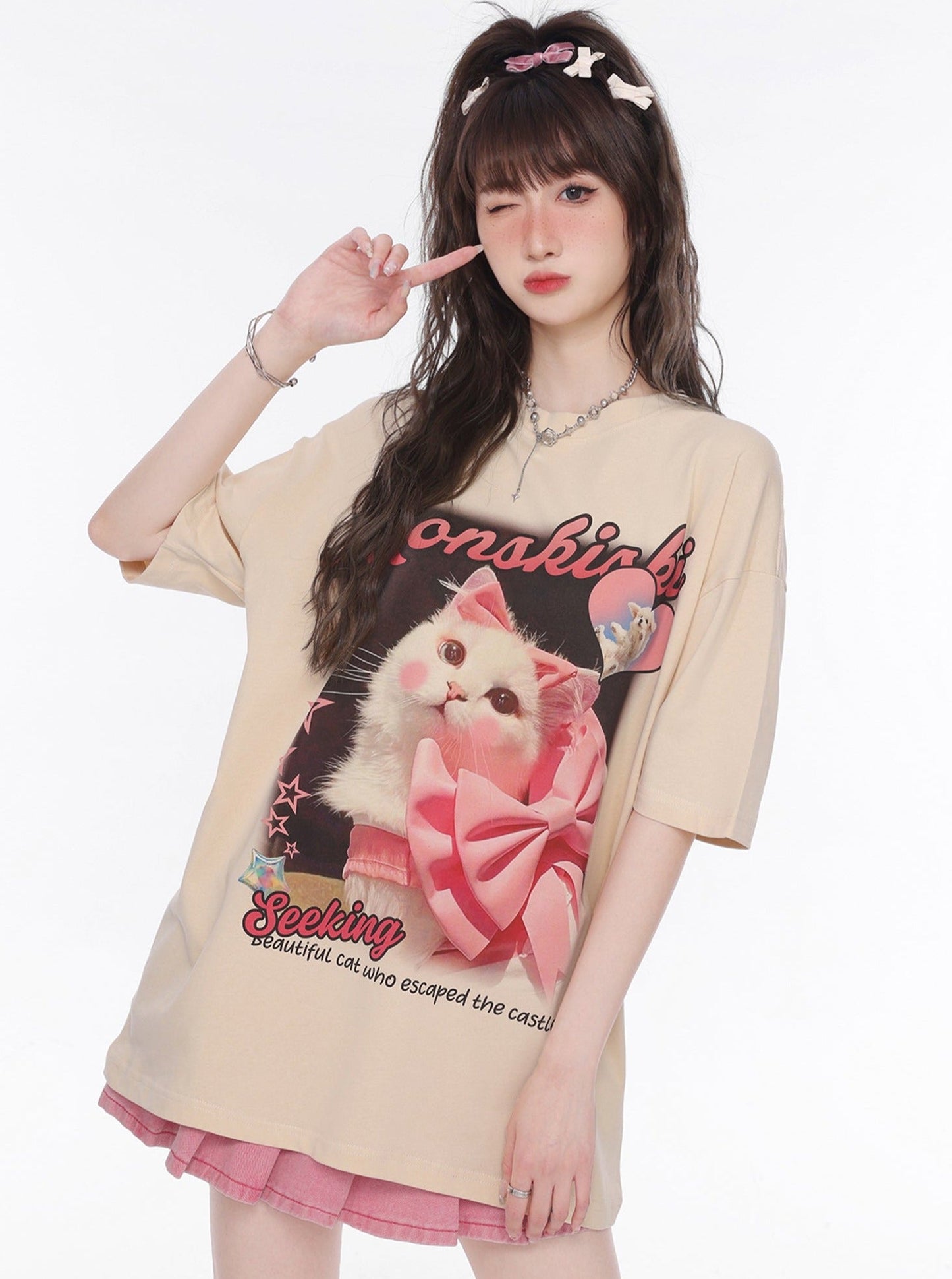 Cat design over T -shirt