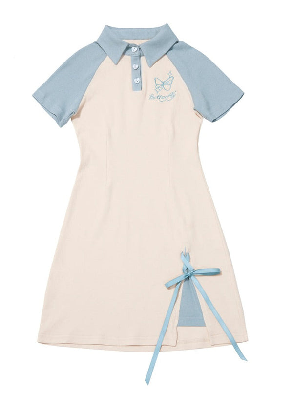 バイカラーライトポロワンピース