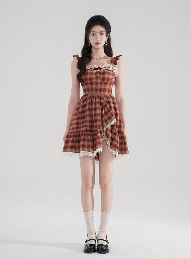 Check racing suspender dress