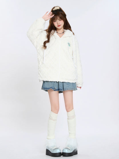 Bunny Ear Hood Plush Cotton Jacket