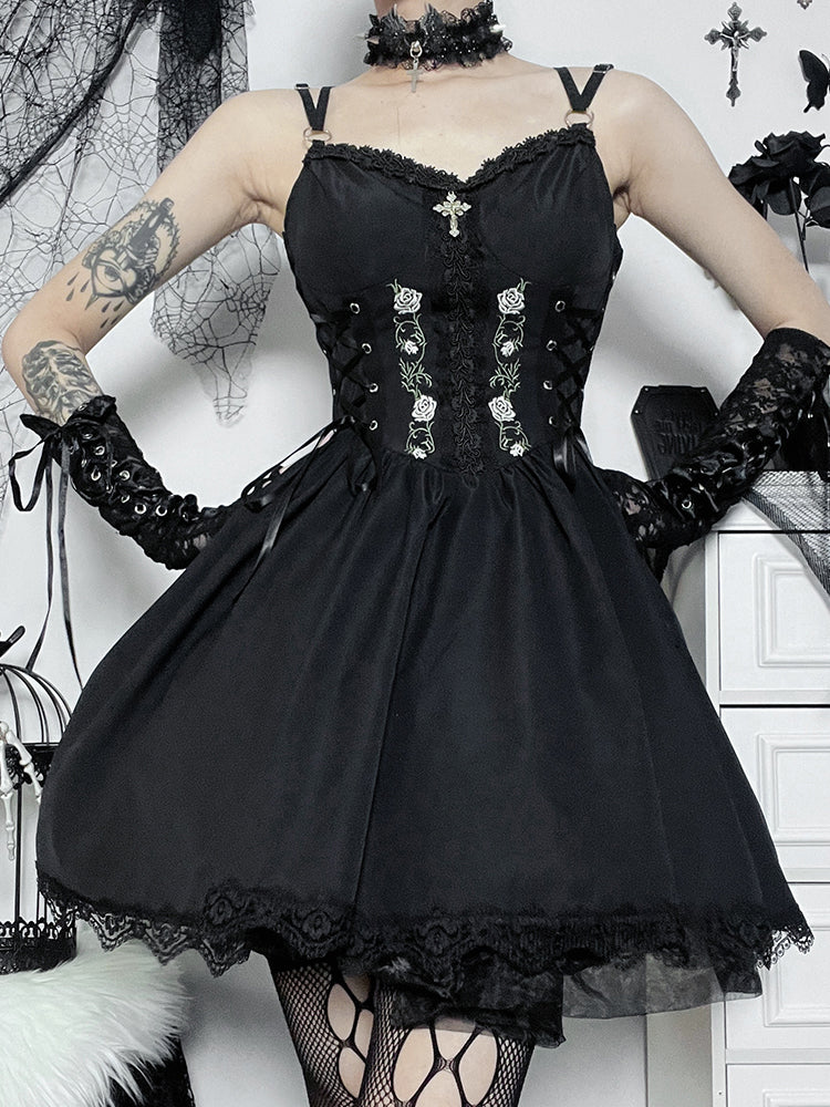 Dark Lolita Suspender Lace Rose Princess Dress