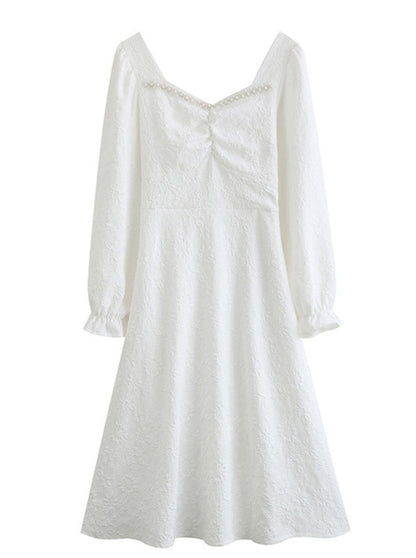 Pearl White Flower Jacquard Fairy Dress