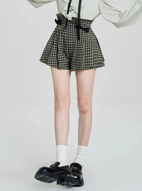 French Green Check Bow Shorts