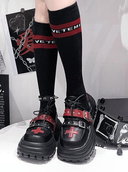 cross design dark cool punk shoes