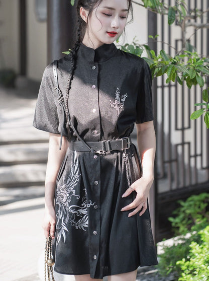 Dragon Design Mode Slim Shirt Dress