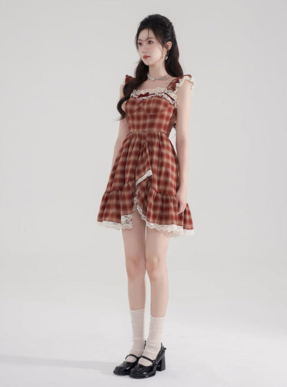 Check racing suspender dress