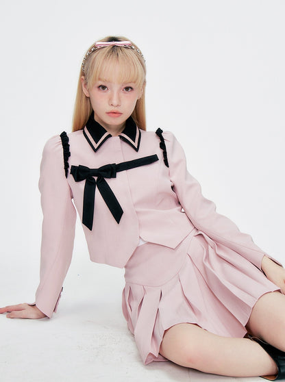 Ribbon jacket + pleated suit short skirt