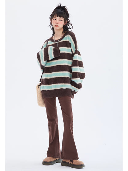 Retro Loose Contrast Stripe Sweater