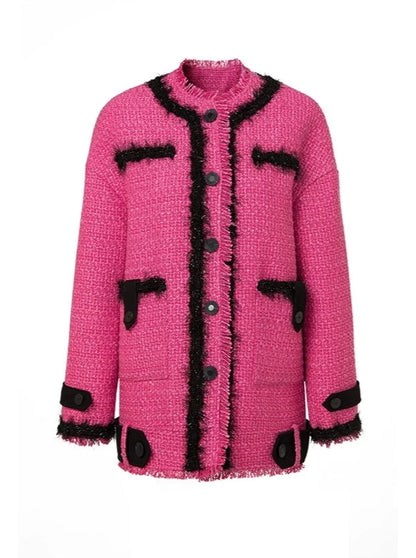 Vivid Pink Tweed Long Jacket