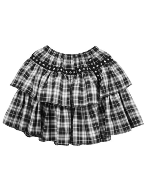 Studded Cross Check Tiered Skirt