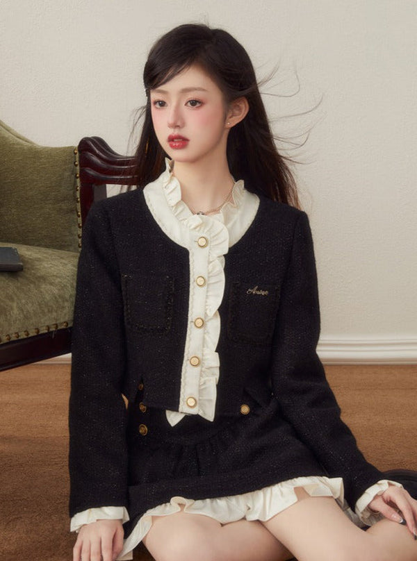 Short coat frill layer skirt setup