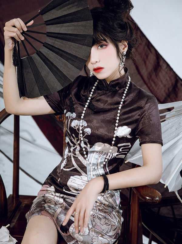 サマーモードアートデザインスリットチャイナドレス