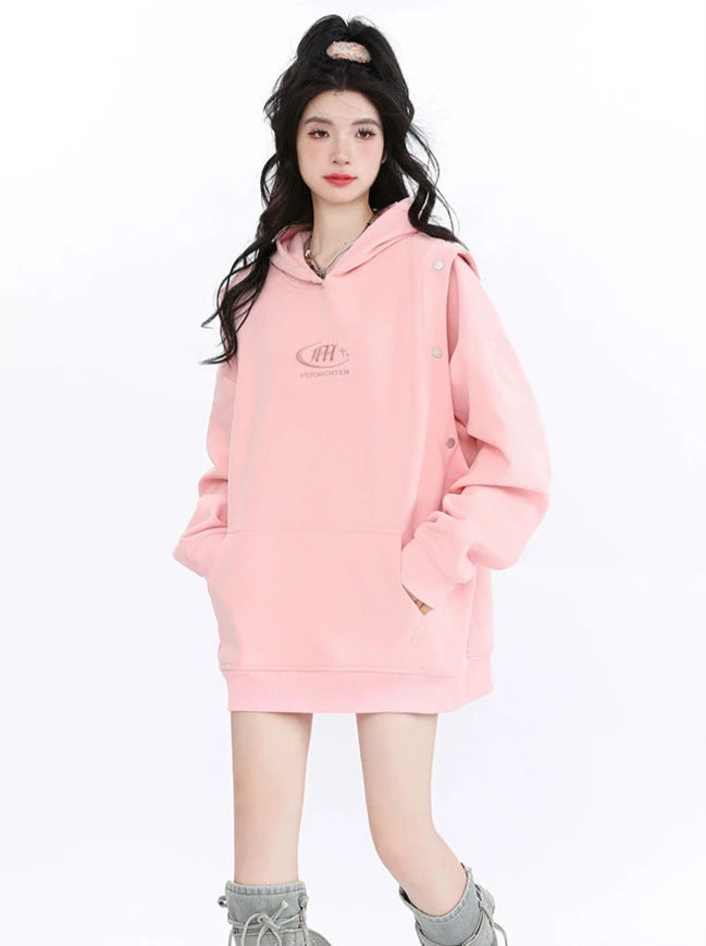 Faux Two Piece Hooded Sweatshirt Loose Couple Pullover Hoodie