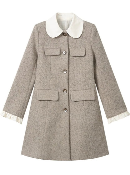 Doll Collar Ruffle Fur Wool Coat