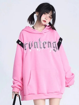 Gothic Logo Print Pink Hoodie