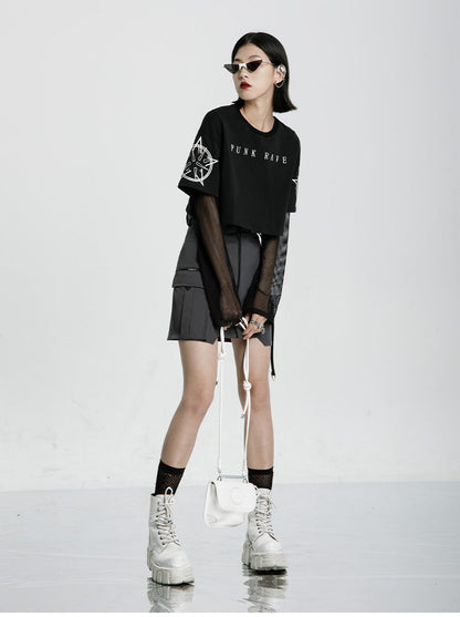 Punk Rave Short T-shirt + Mesh Inner Long T