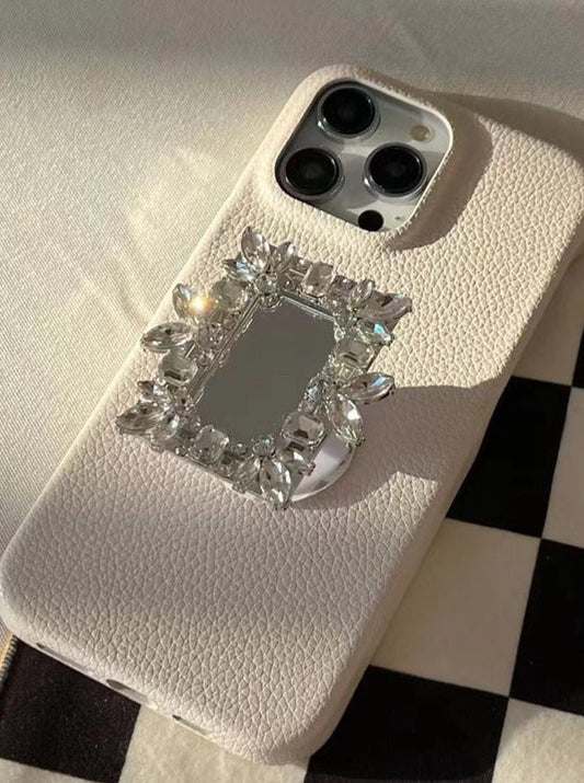 Etui de téléphone en cuir nuance design bijoux miroir