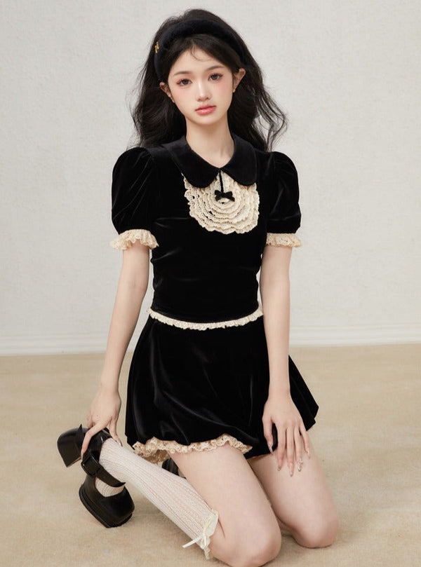 Poupée mignonne Couleur Velours Noir Top Set-up