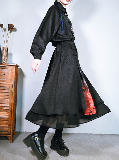 China Buckle Jacquard Asymmetrical Layered Skirt