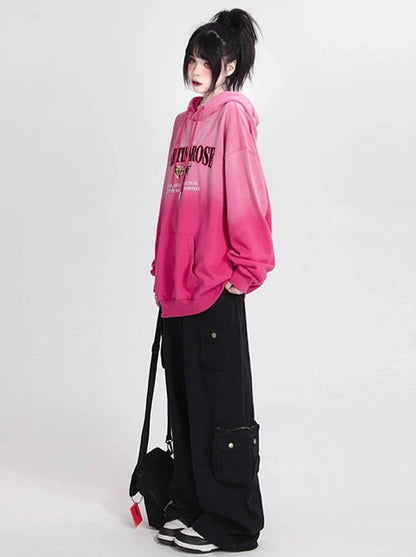 American Retro Gradient Hooded Sweatshirt Oversized Loose Top