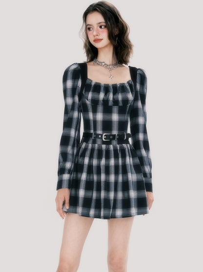 Romantic monochrome check dress