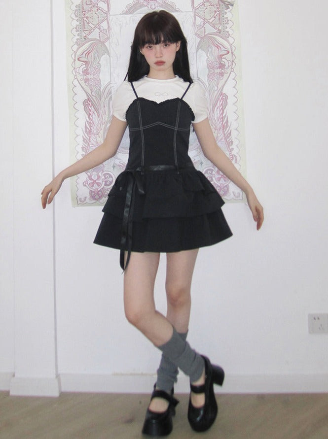 Ribbon frill suspender dress