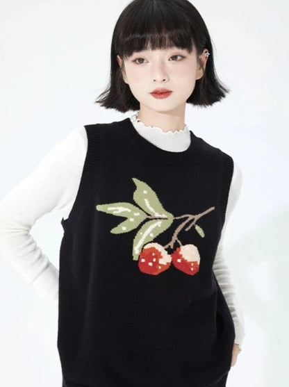 Fruit Design Sleeveless Round Neck Vest