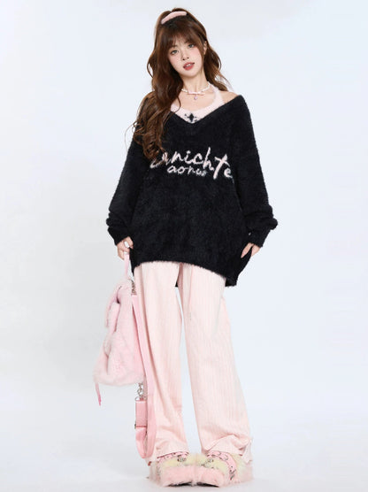 Faux Two-Piece Halter Neck Loose Sweater Knit