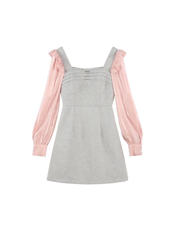 Edge Square Neck Splicing Dress