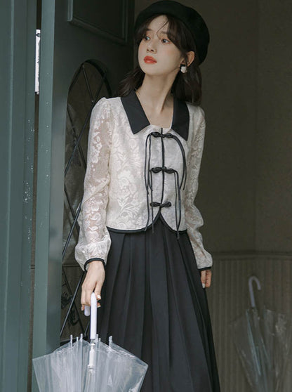 French China Flower Lace Jacket + Skirt Setup