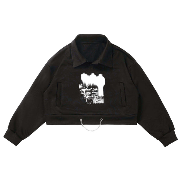 オープンカラーチェーンクロップドトップス