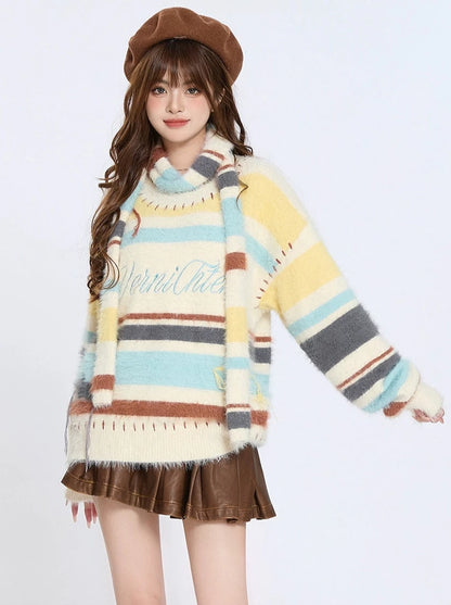 American Retro Star Stripe Loose Scarf & Sweater Knit