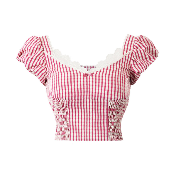 Cream strawberry lace color ribbon tops