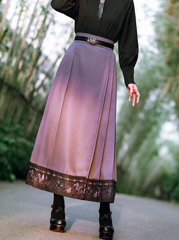 Navi Print Retro Long Skirt