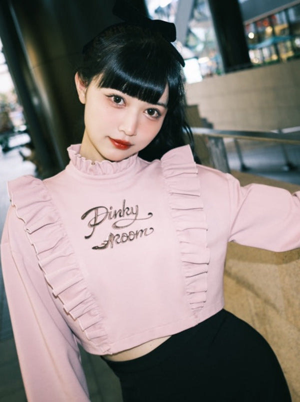 High neck pullover high waist short powder sweater