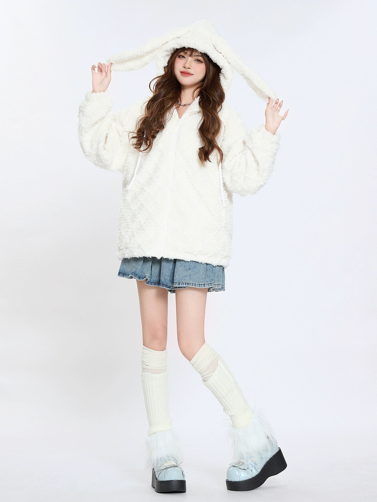 Bunny Ear Hood Plush Cotton Jacket