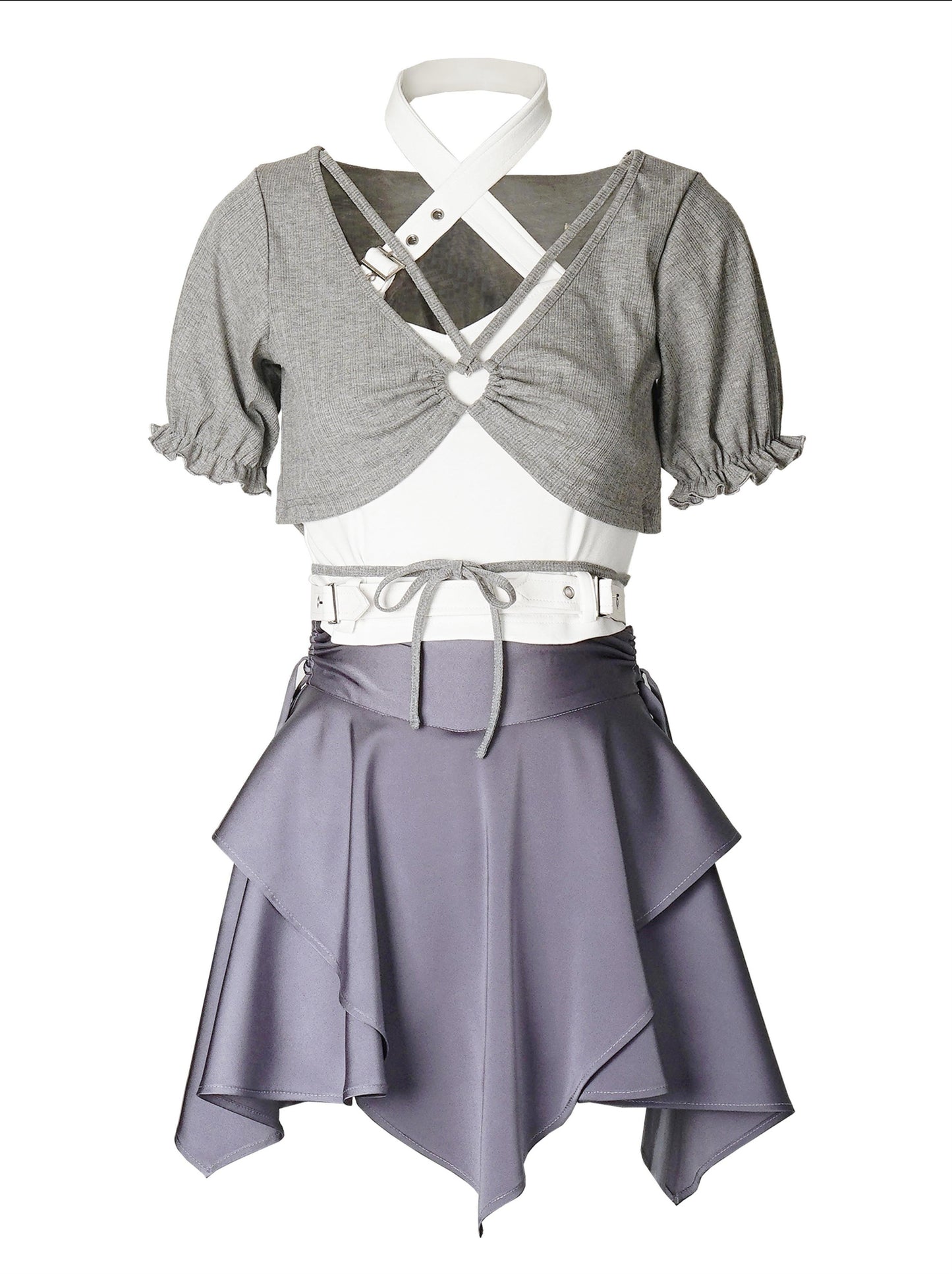 Nocturne Cross Neck Cami &amp; Short Cardigan + Irehem Layered Flare Skirt