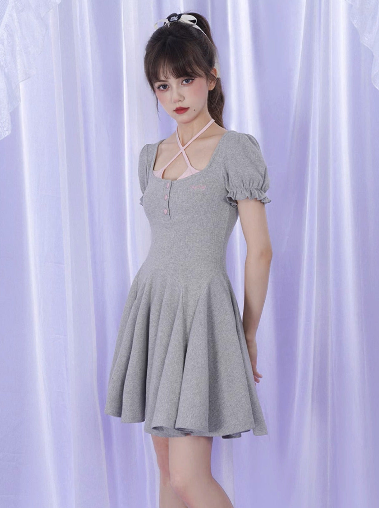 Halter Cami Design Puff Sleeve Ballerina Girly Dress