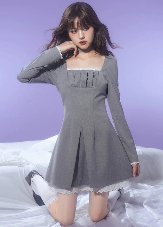 Pure Desire Gray Lace 3D Cut Choker Dress