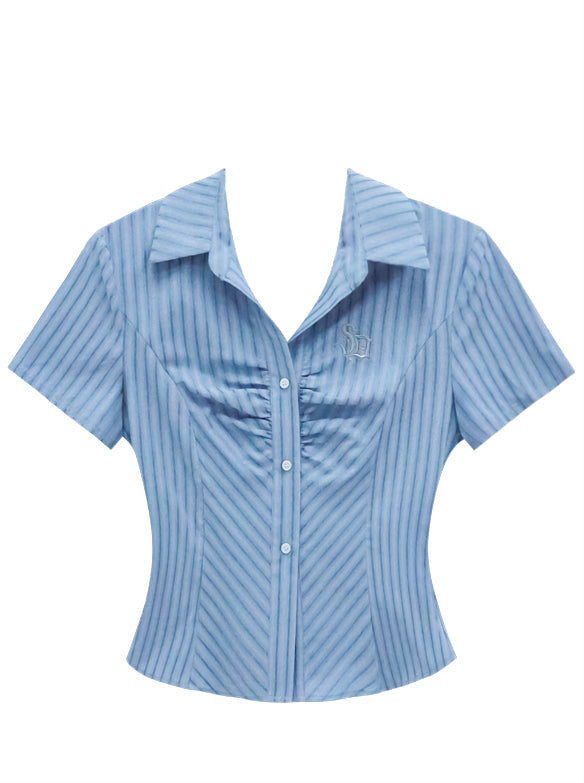 College Style Blue Stripe Waist Shirt