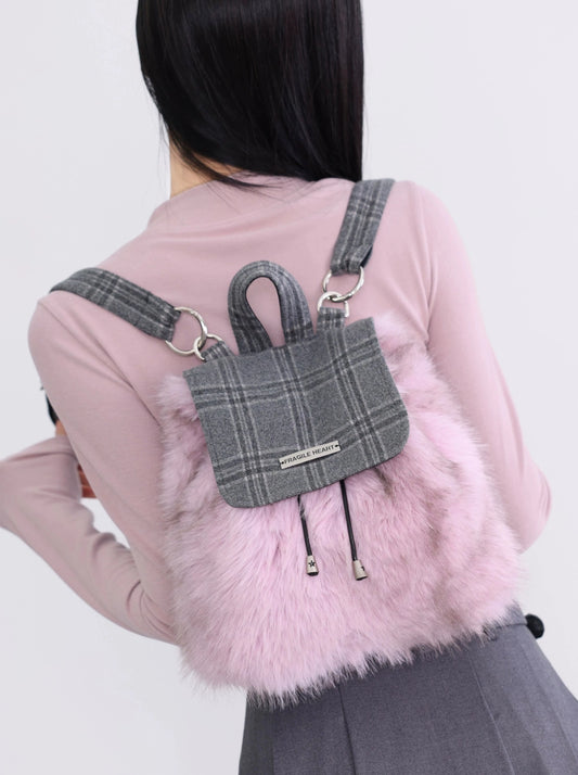 Check Pink Fur Backpack