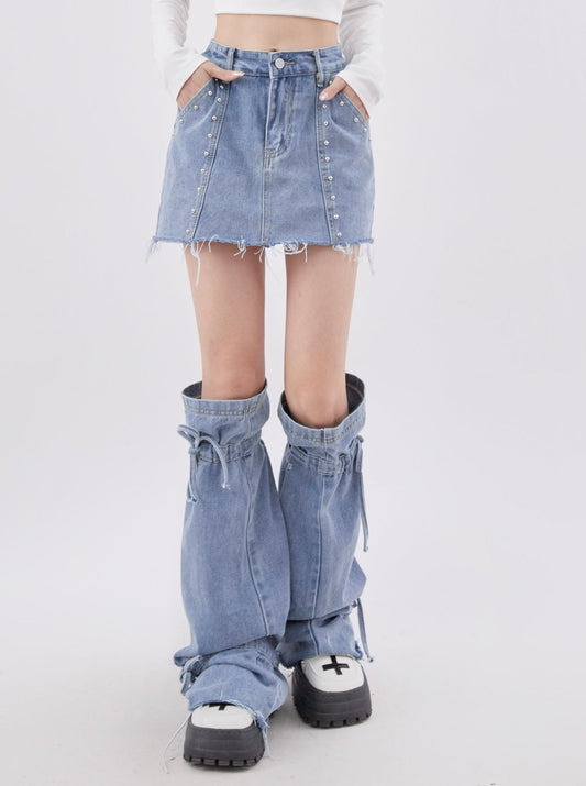 Denim short skirt leg set