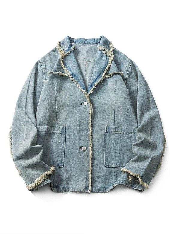 スーツカラールーズローエッジデニムジャケット