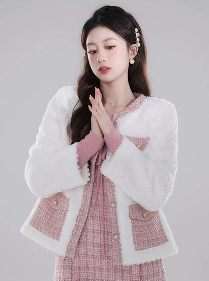 Pink Tweed Boa Fragrance Jacket