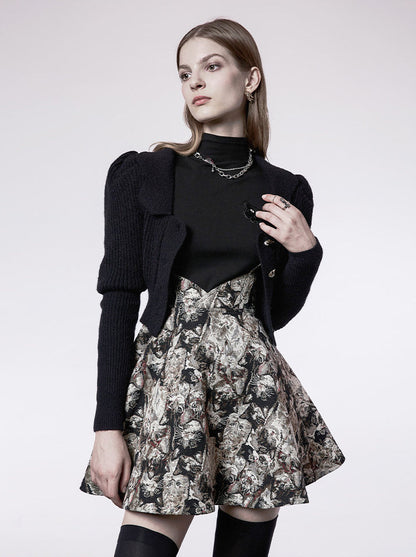 High waist A-line vintage sass skirt [sheer cat pure black cat jacquard]