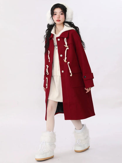 Strap retro high-end mid-length wool coat