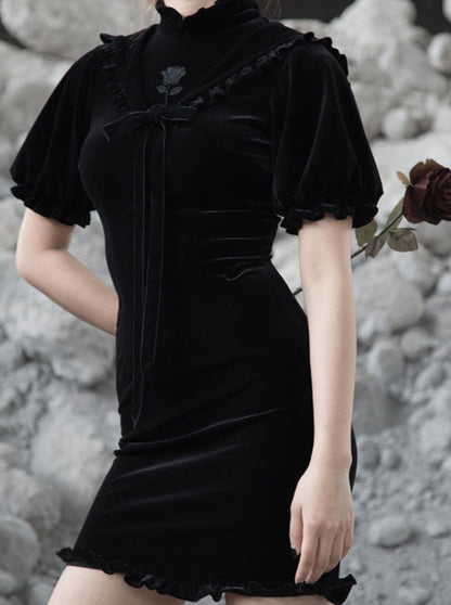 Frilled Rose Sailor Collar Tight Dress