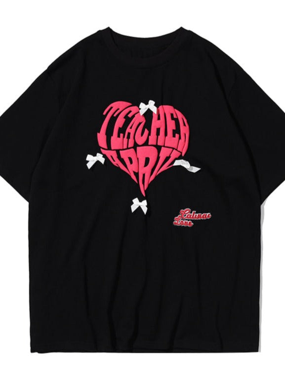 Loose Round Neck Heart Logo Over T-shirt